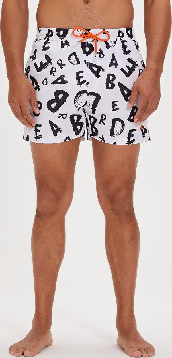 Bling Beyaz Baskılı Erkek Deniz Şortu - Image 1