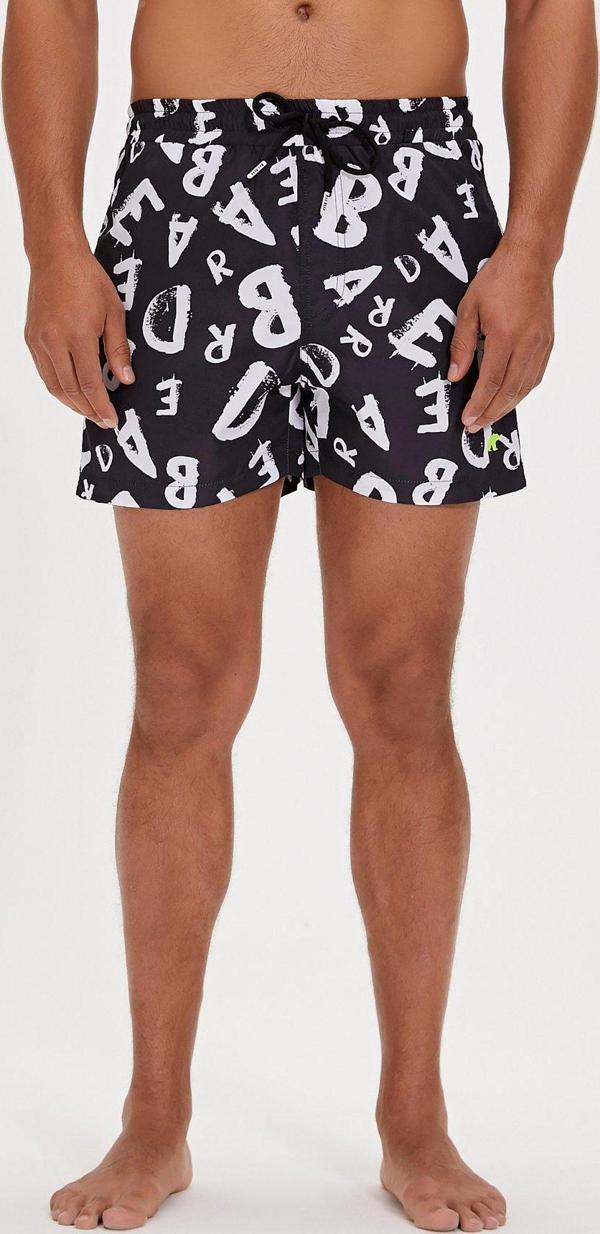 Bling Siyah Baskılı Erkek Deniz Şortu - Image 1