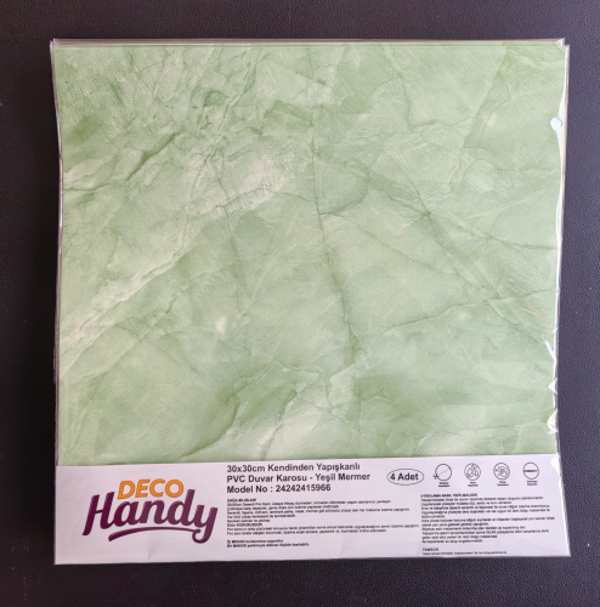 Decohandy 30x30 Cm Pvc Duvar Karosu 4 Lü Paket - Yeşil Mermer - Image 1