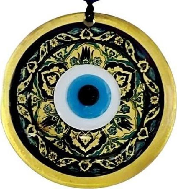 Lale desenli Altın Rengi Nazar Boncuklu Füzyon Cam Duvar Dekoru - Image 1