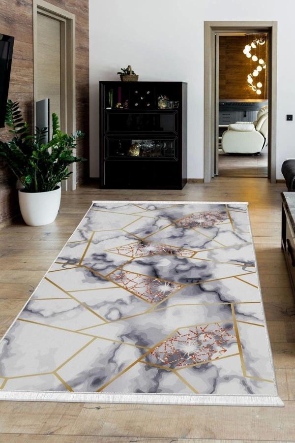 Halı Gold Kristal Yıkanabilir Saçaklı Kare Kesme Ince Yolluk Kilim Salon Halısı Modelleri - Image 1