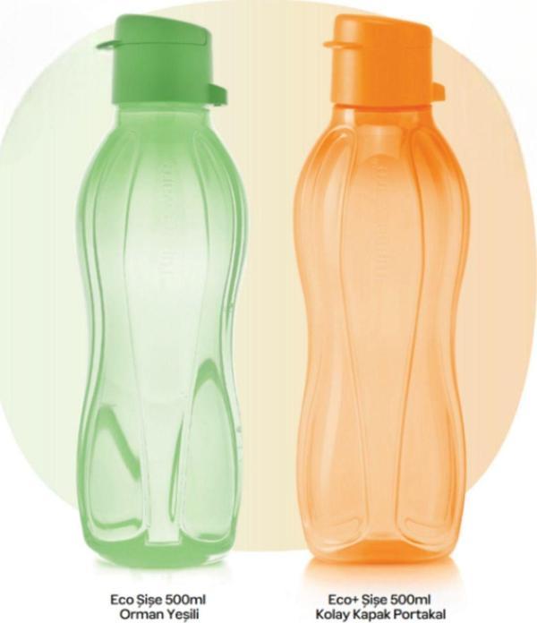 Eco Şişe 500 ml 2’li Set Eco Şişe 500ml Orman Yeşili + Eco Şişe 500ml Kolay Kapak Portakal - Image 1