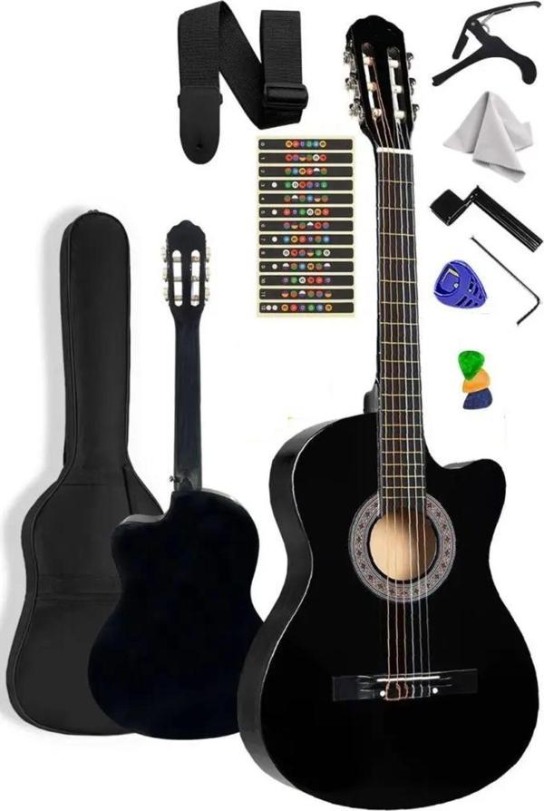 Müzikhane Kesik Kasa Siyah Klasik Gitar 4/4 Tam Boy Kılıf Pena - Image 1