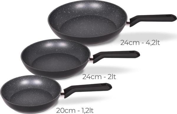Serenk Excellence 3 Adet Granit İndüksiyon Tabanlı Tava Seti, 20-24-28 cm - Image 1
