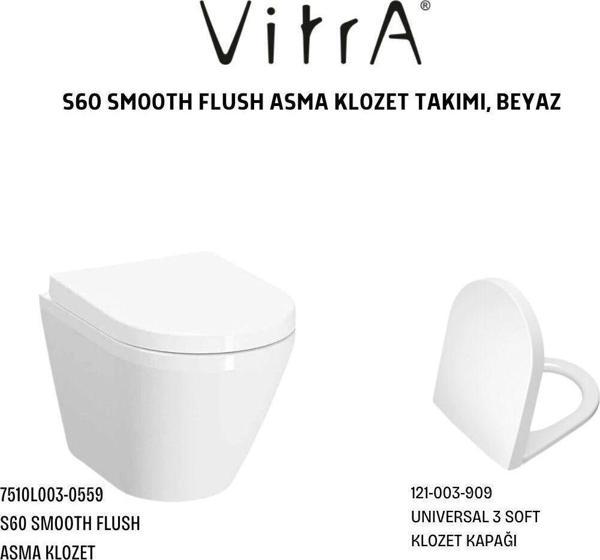 Vitra S60 Smooth Flush Asma Klozet 7510L003-0090, Unıversal 2 Soft Klozet Kapağı 121-003-909 - Image 1