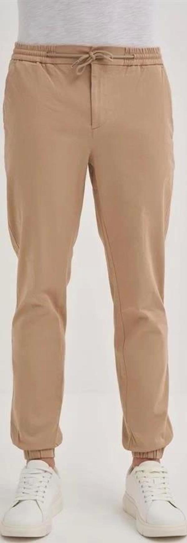 0004 Düğme Kapamalı Beli ve Paçası Lastikli Jogger Erkek Pantolon BEJ - Image 1