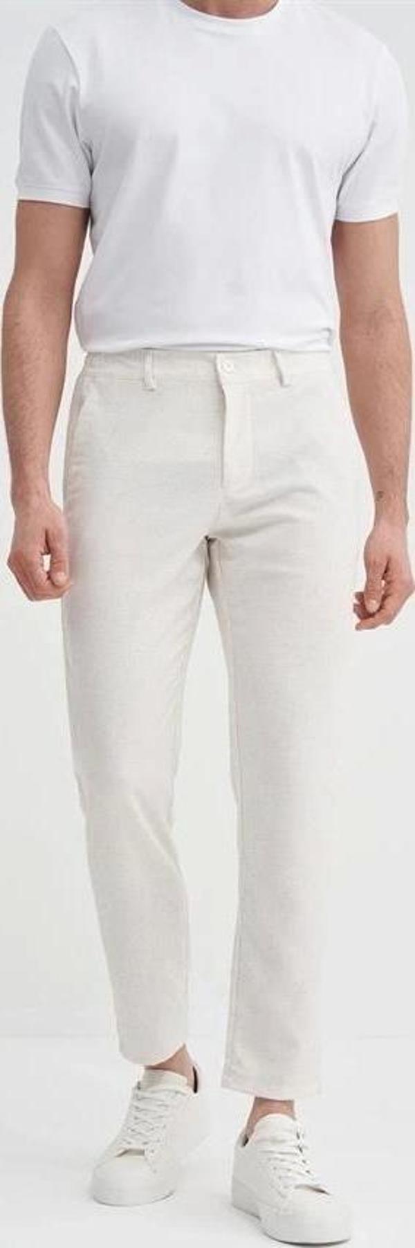0035 Keten Erkek Jogger Pantolon Ekru - Image 1