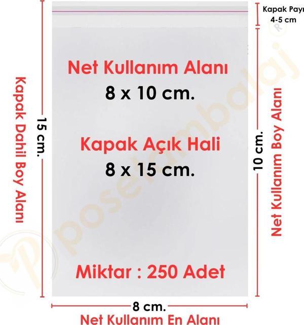 8x10+5 cm.(8x15) 250 Adet Şeffaf Bantlı Yapışkanlı Jelatin Poşet - Image 1