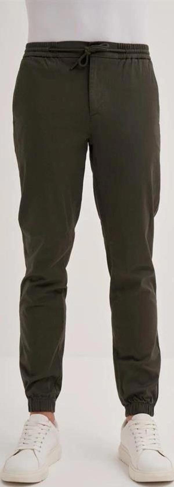0004 Düğme Kapamalı Beli ve Paçası Lastikli Jogger Erkek Pantolon HAKİ - Image 1