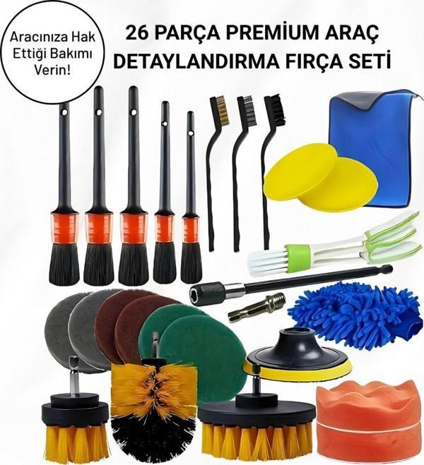 Coofbe Profesyonel 26 Parça Detaylı Araç Yıkama Halı Koltuk Yıkama Lavabo Temizlik Matkap Ucu Seti - Image 1