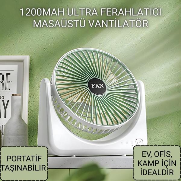 Coofbe Taşınabilir 3 Kademeli 1200Mah Şarjlı Masaüstü Vantilatör Fan Ev Ofis Masaüstü Vantilatör - Image 1