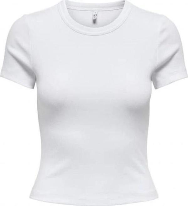 15339774 Likralı Fitilli Slim Fit Kadın T-Shirt Beyaz - Image 1