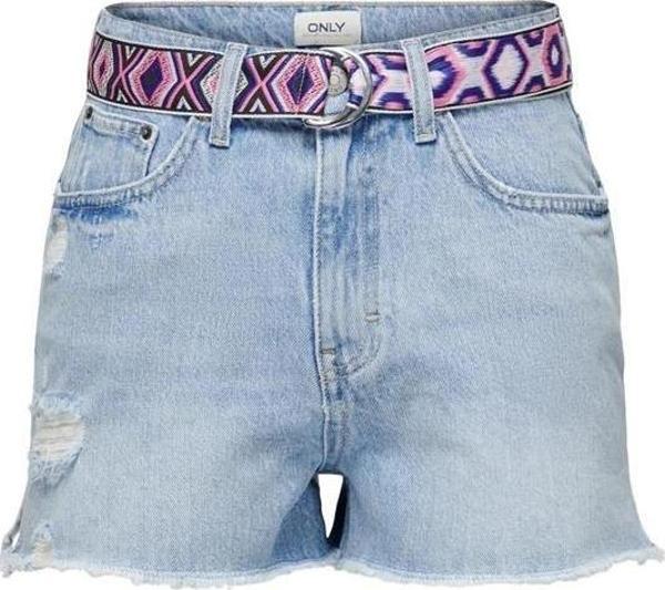 Mom Fit Kemerli Kot Şort - Image 1
