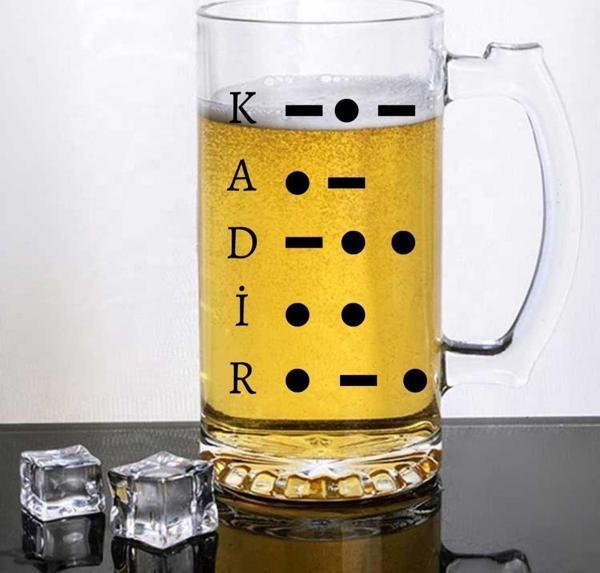 İsim Yazılı Mors Alfabesi Tasarımlı Bira Bardağı - Image 1