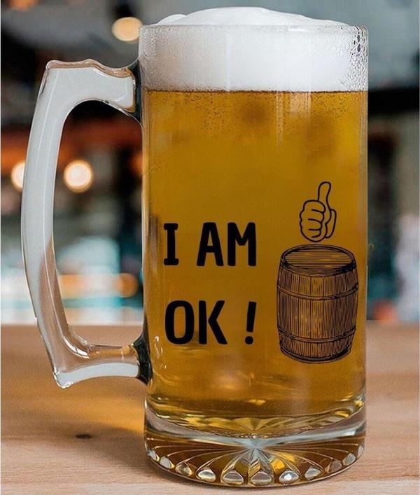 I Am Ok! Tasarımlı Arjantin Bira Bardağı Kulplu Bardak - Image 1