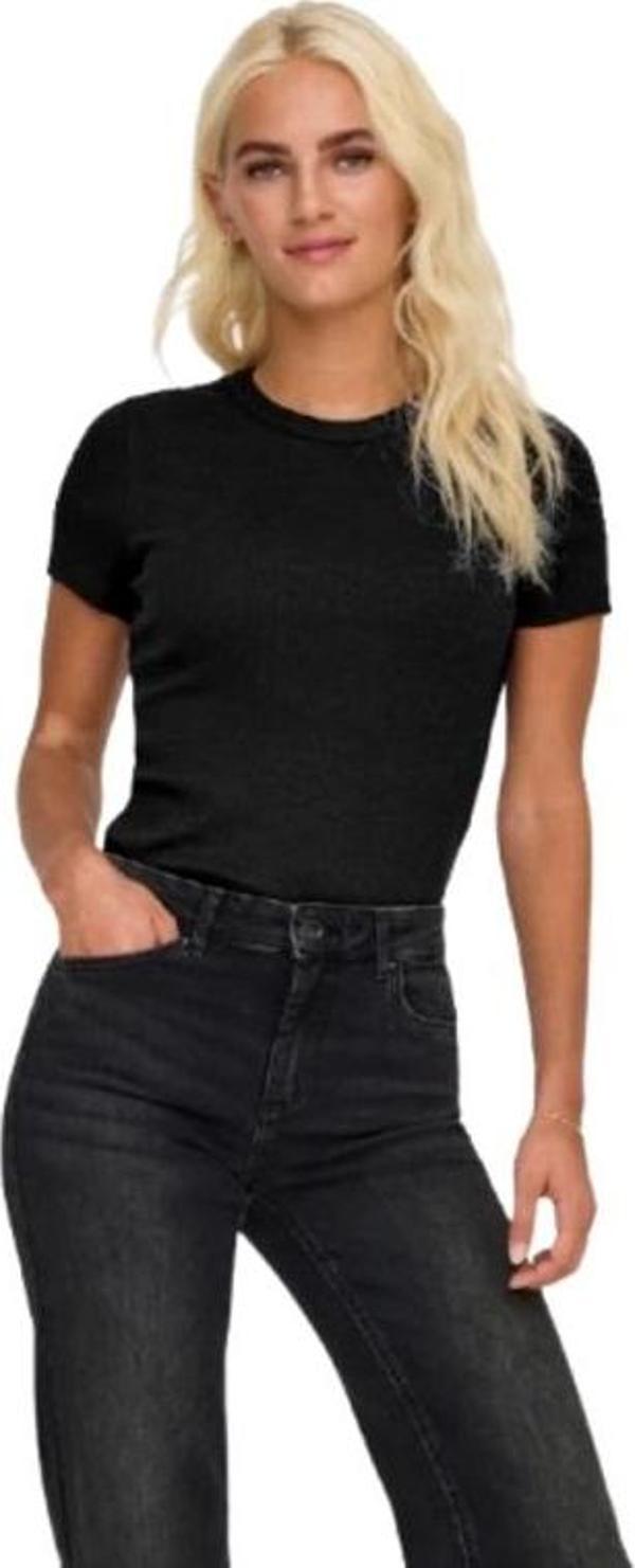 15339774 Likralı Fitilli Slim Fit Kadın T-Shirt Siyah - Image 1