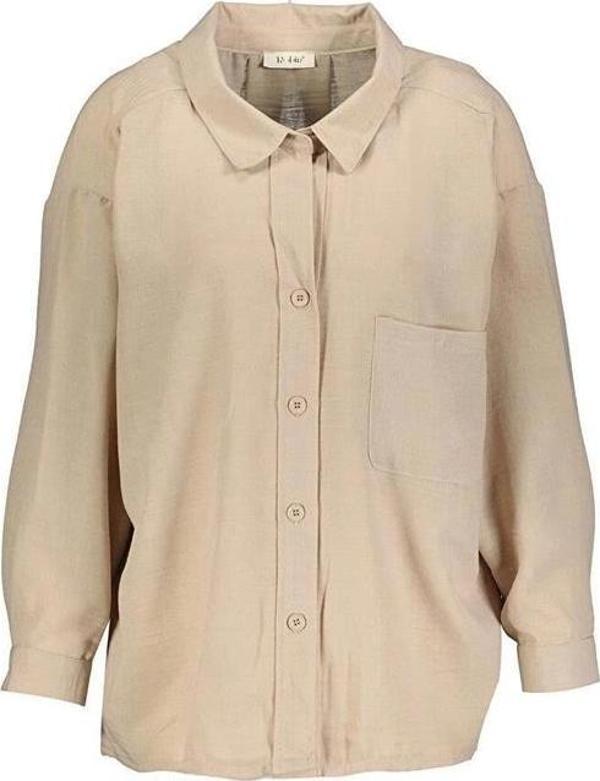 M35247 Oversıze Kadın Gömlek Bej - Image 1