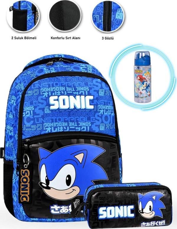 Sonic Okul Çantası+ Kalem Çantası + Su Matarası - Image 1