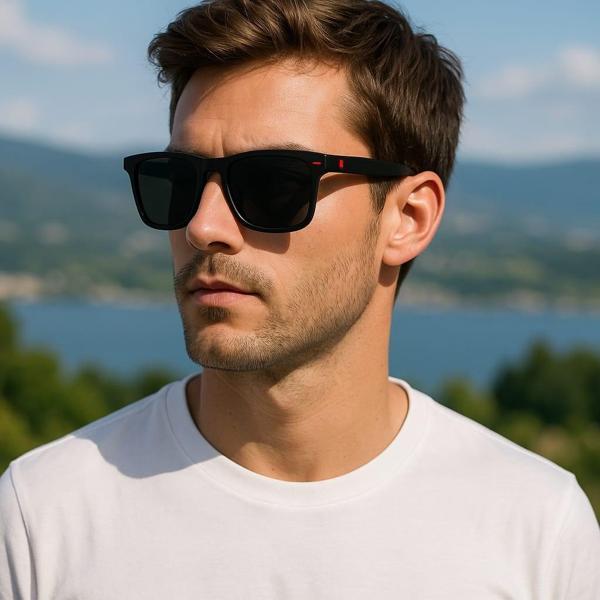 UV 400 Korumalı Polarize Çerçeve Kırmızı Detay Şık Stil Unisex Güneş Gözlüğü Metal Menteşeli Gözlük - Image 1