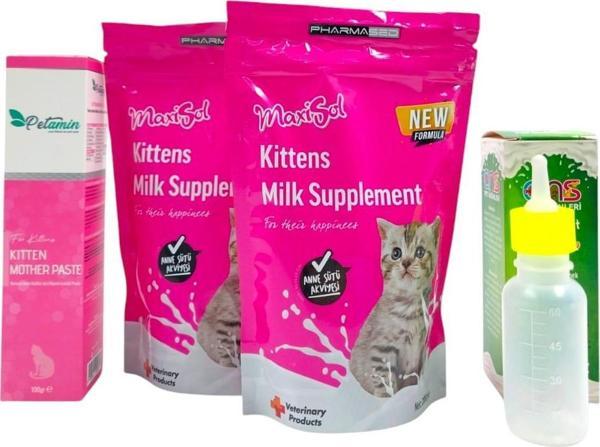 2 Adet Yavru kedi Süt Tozu 200 ml+Biberon 60 Ml+Yavru ve Anne Kediler Için Vitamin Pasta 100GR - Image 1