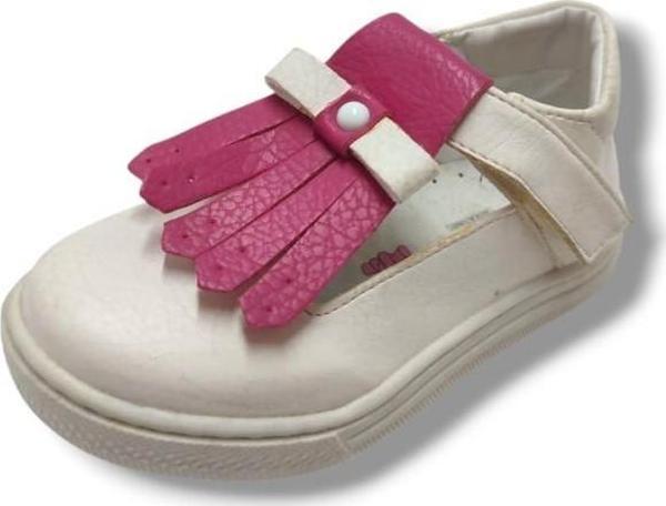 Şirinbebe 1729-20 Deri Püsküllü Kız Çocuk Sandalet Beyaz Pembe 21-25 - Image 1