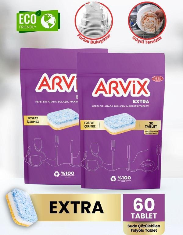 Arvix Hepsi Bir Arada Bulaşık Makinesi Tableti Extra 2 Paket 60'Lı - Image 1