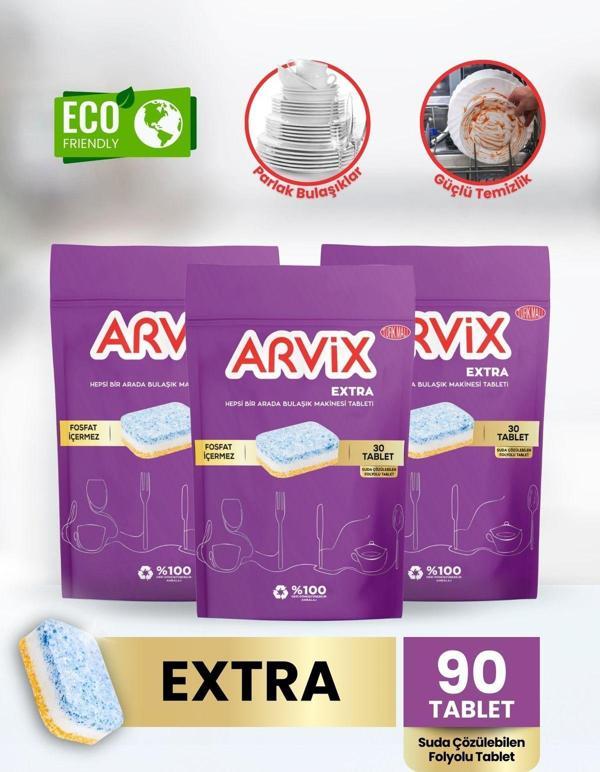 Arvix Hepsi Bir Arada Bulaşık Makinesi Tableti Extra 3 Paket 90'Lı - Image 1