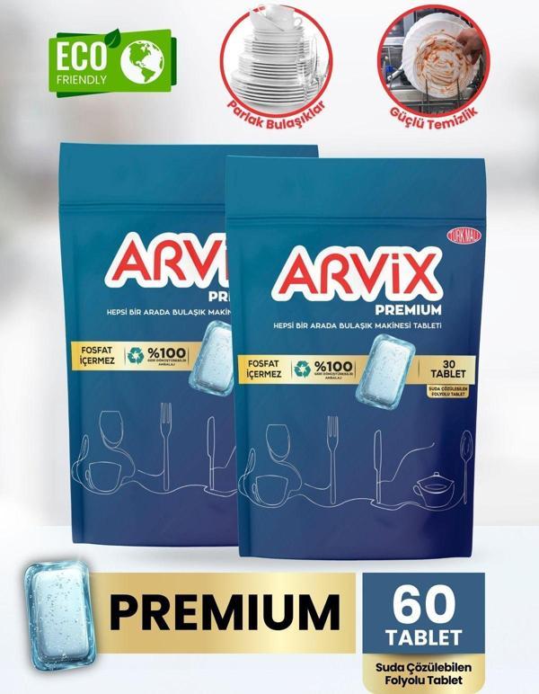 Arvix Hepsi Bir Arada Bulaşık Makinesi Tableti Premium 2 Paket 60'Lı - Image 1
