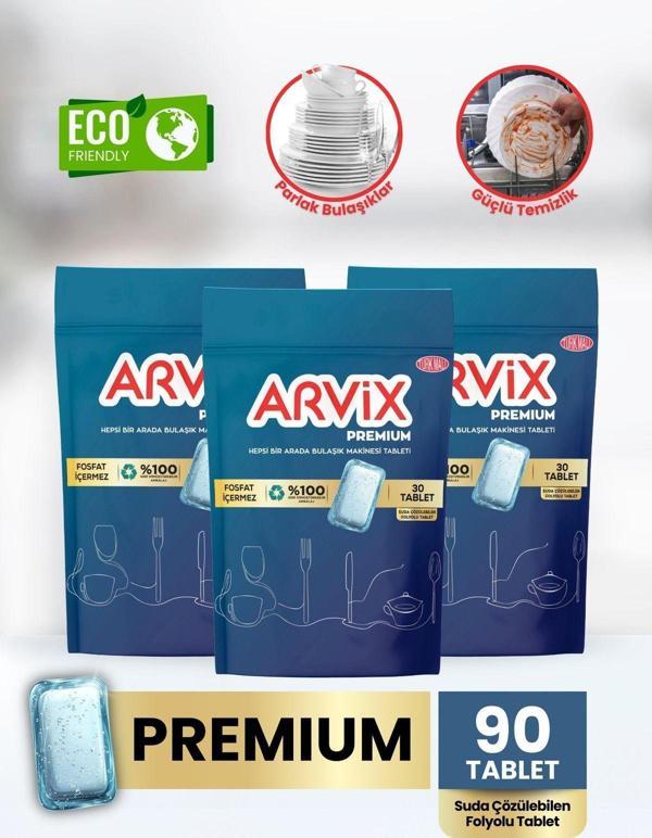 Arvix Hepsi Bir Arada Bulaşık Makinesi Tableti Premium 3 Paket 90'Lı - Image 1