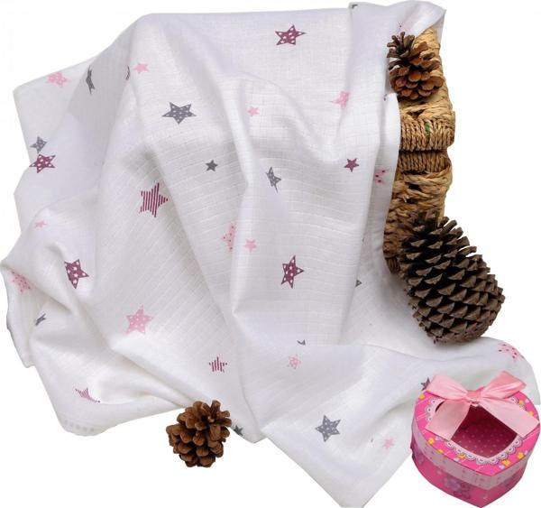 Sema Baby Çok Amaçlı Müslin Örtü 100x80 cm - Pembe Yıldız 8682476853124 - Image 1