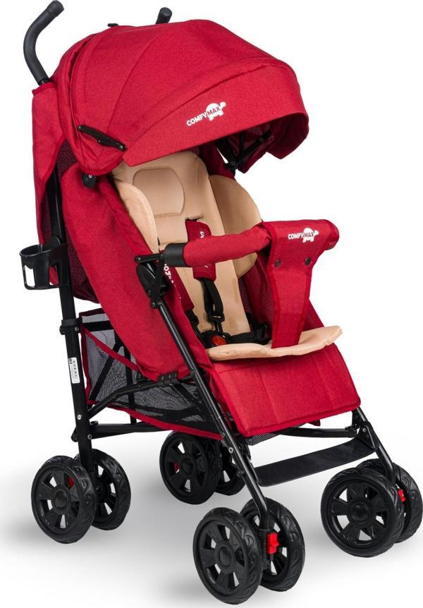Comfymax Tam Yatar Baston Bebek Arabası – Dark Red - Image 1