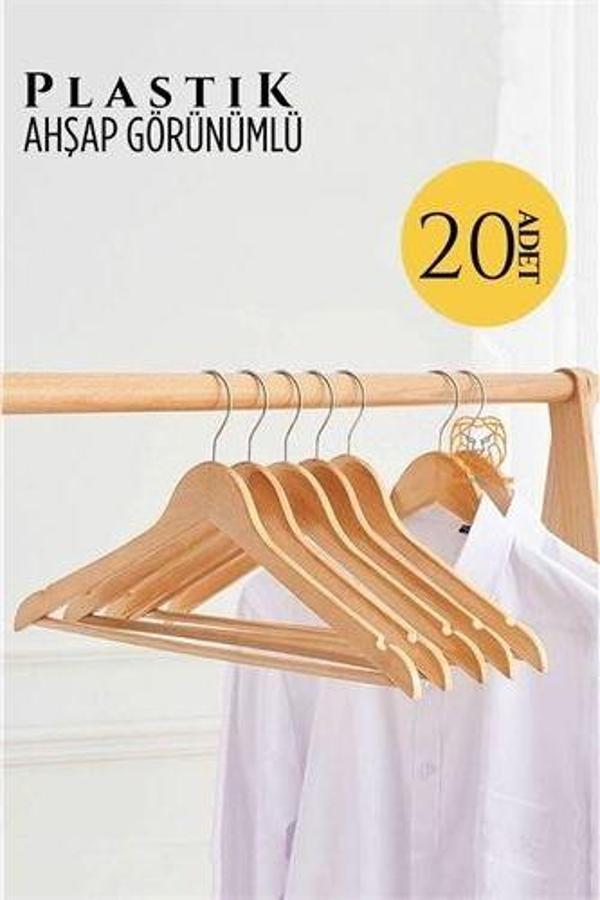 ModaCar Ahşap Görünüm Plastik Askı 20 ADET KREM  - Image 1
