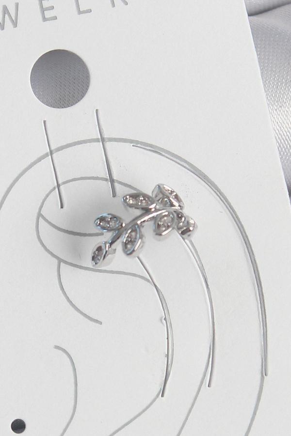 Pirinç Gümüş Renk Zirkon Taşlı Yaprak Model Kıkırdak Kadın Küpe - EBJ250522W34169 - Image 1