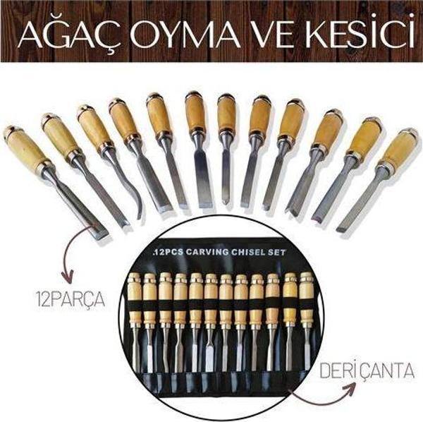 Elena 12 Parça Çantalı Ağaç Oyma ve Kesici Set - Image 1
