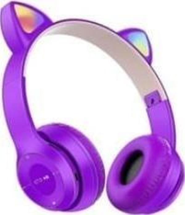 Luxury, Katlanabilir Led Işıklı Kedi Tasarım Kablosuz Bluetooth Kulaklık Mor Renk Carboon P47M - Image 1