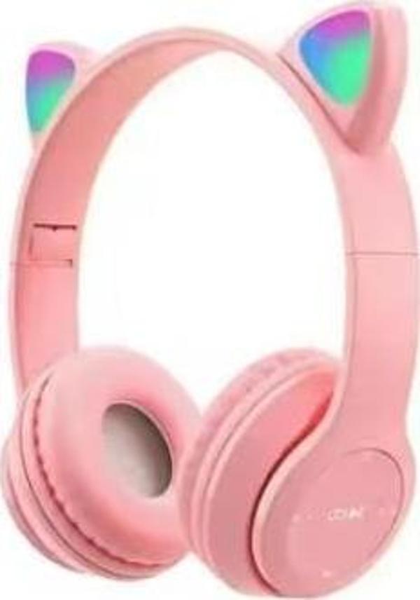 Luxury, Katlanabilir Led Işıklı Kedi Tasarım Kablosuz Bluetooth Kulaklık Pembe Renk Carboon P47M - Image 1