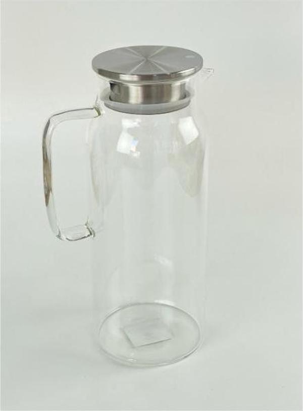 1500 ml Borosilikat Cam Su Sürahisi - Metal Kapaklı ve Isıya Dayanıklı - Image 1