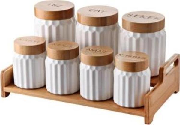 7'li Bambu Kapak Standlı Baharat Seti - Image 1