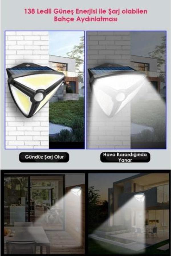 Sensörlü 138 Ledli Güneş Enerjili Solar Bahçe Lambası - Image 1