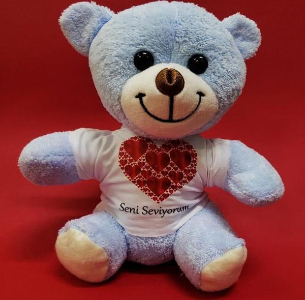 Kalpli Seni Seviyorum Yazılı Tişörtlü Peluş Ayıcık - Image 1