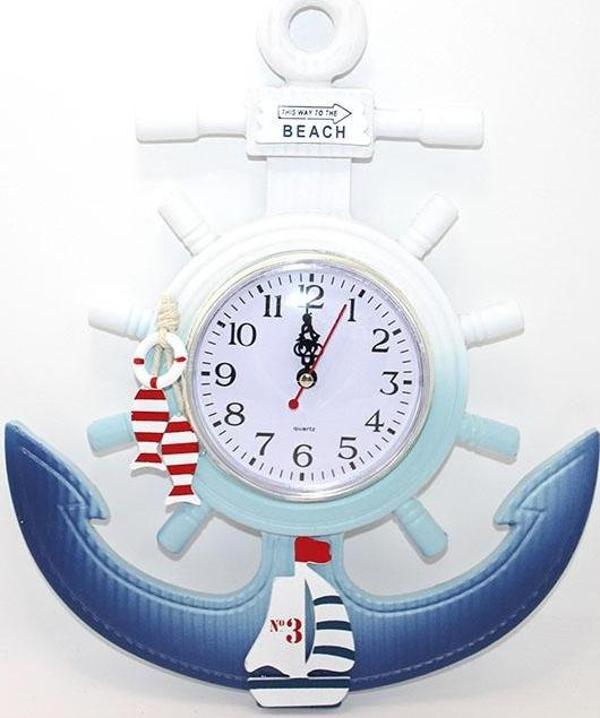 Ahşap Marin Dümenli Ve Çapa Tasarımı Saat Model 1 - Image 1