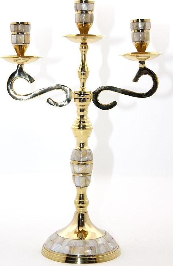 Pirinç Sedefli 3'lü Şamdan Model 3 - Image 1