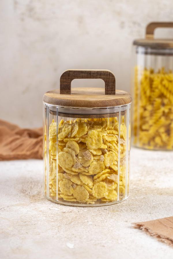 Firenza Çizgili Akasya Tutmalı Saklama Kabı 650ml - Image 1