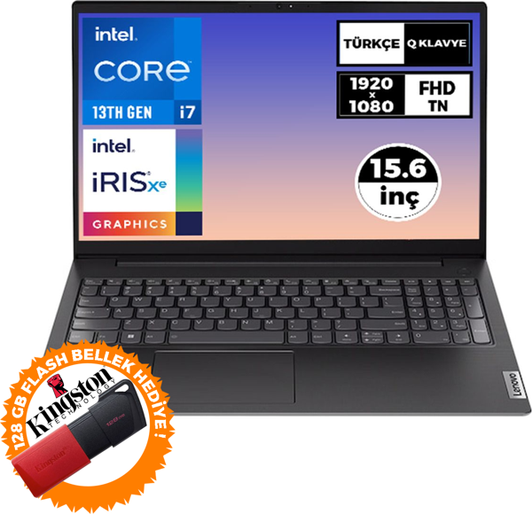 Lenovo V15 Gen 4 i7-1355U 40GB 1TB SSD 15.6" FHD W11P Laptop + 128 GB Flash Bellek 83A100GPTR 019 - Image 1