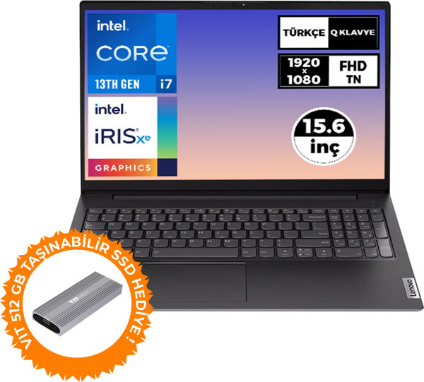 Lenovo V15 Gen 4 i7-1355U 40GB 4TB SSD 15.6" FHD Fdos Laptop + 512 GB Taşınabilir SSD 83A100GPTR 011 - Image 1