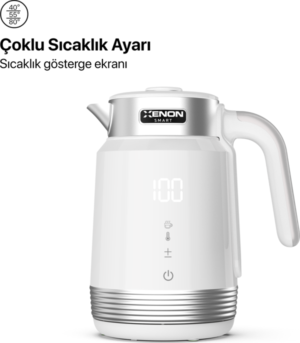 Xenon Smart Akıllı Kettle 1.7LT Hacimli Ön Ayarlı Isıtma Özellikli Led Ekranlı 360° Dönebilen 2200W Su Isıtıcı X7102 - Image 1