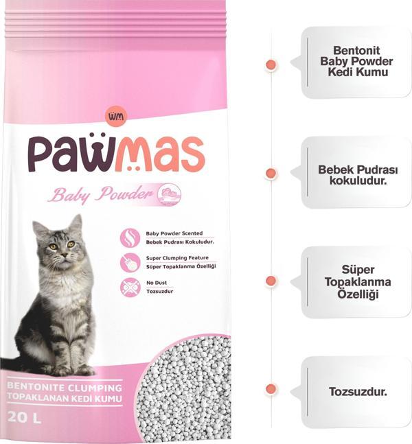 Pawmas Bebek Pudrası Kokulu Bentonit Kedi Kumu 20LT - Image 1