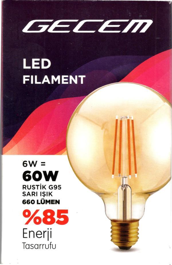 GECEM G95 AMBER 6w E-27 Fılament Rustik Led Ampul 2700K (BALON) 660lm - Image 1