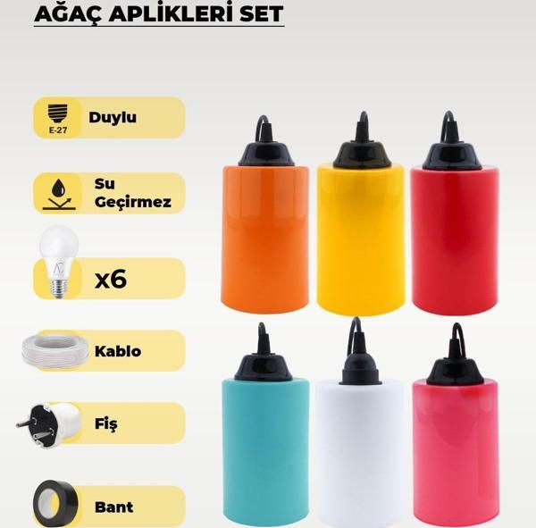 Hazır Set Karışık Renk Ağaç Feneri - 6 Adet (Sarı Işık Ampul, Kablo, Fiş ve Bant Dahil) - Image 1
