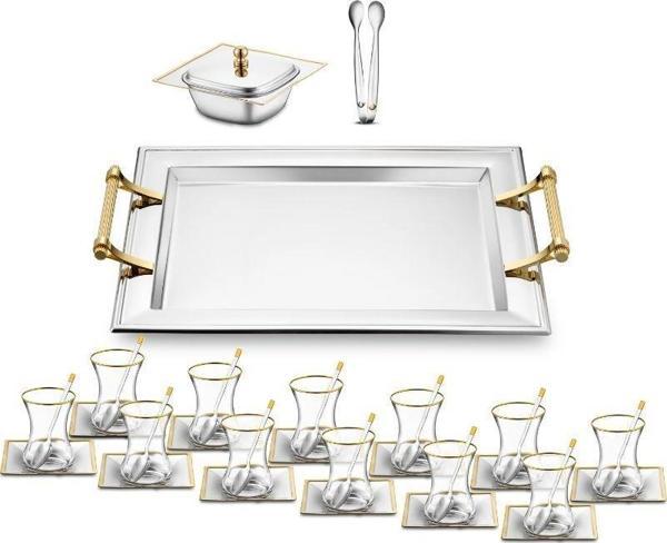 Jumbo Arezzo Gold 40 Parça Çelik Çay Seti - Image 1